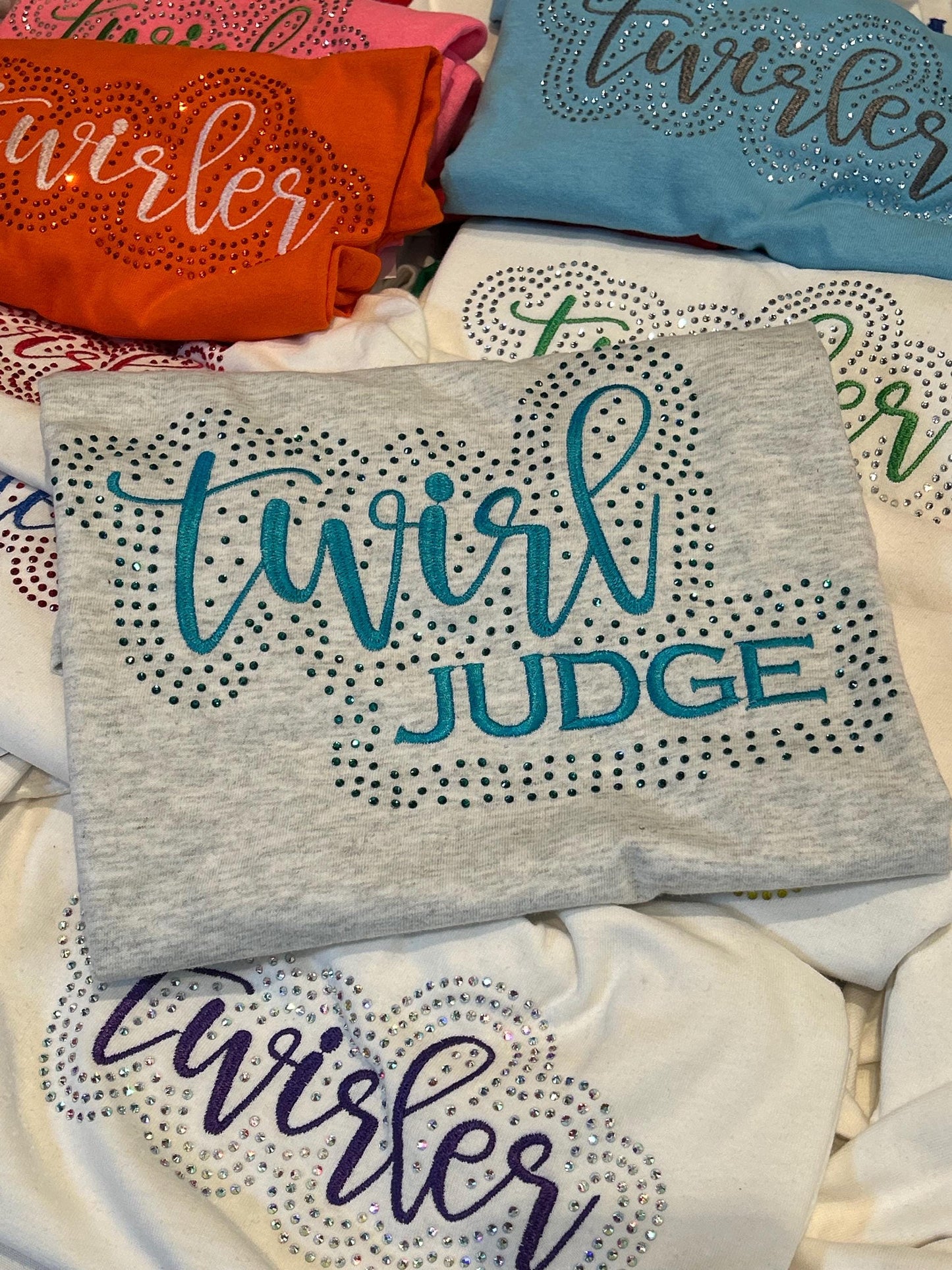 Twirl Judge Rhinestone and Embroidered Sweatshirt | Majorette or Feature Twirler Competition Bling Apparel | Baton Twirler Judge