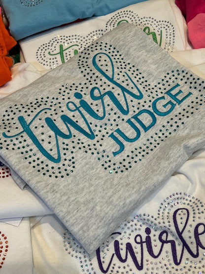 Twirl Judge Rhinestone and Embroidered Sweatshirt | Majorette or Feature Twirler Competition Bling Apparel | Baton Twirler Judge