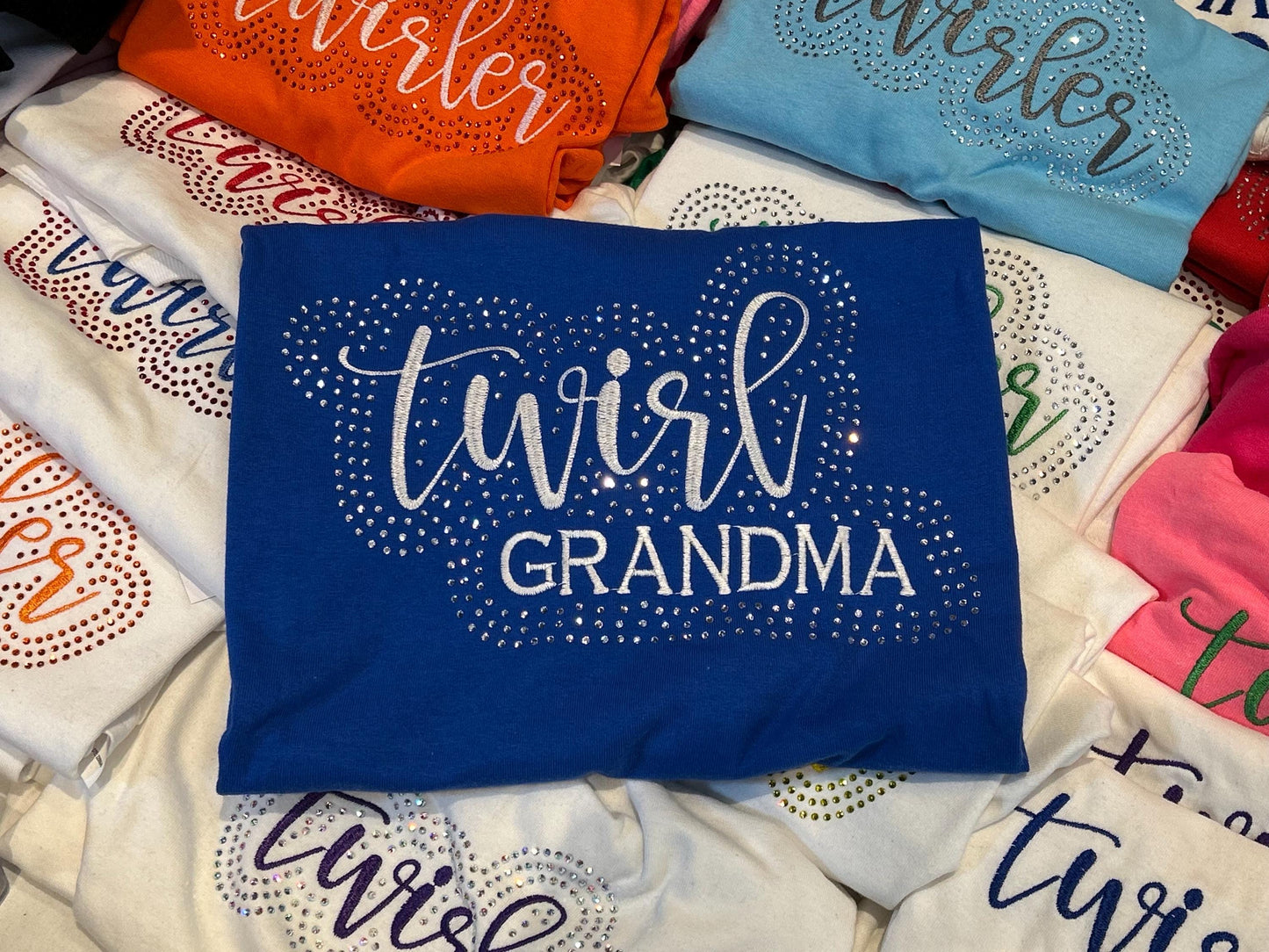 Twirl Grandma Nana Mimi Gigi Rhinestone and Embroidered Sweatshirt | Majorette or Feature Twirler Gram | Baton Twirler Gammy Aunt