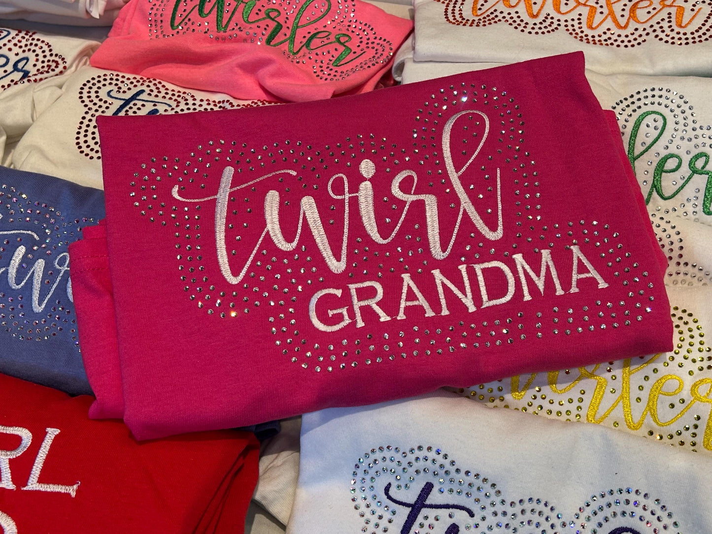 Twirl Grandma Nana Mimi Gigi Rhinestone and Embroidered Sweatshirt | Majorette or Feature Twirler Gram | Baton Twirler Gammy Aunt
