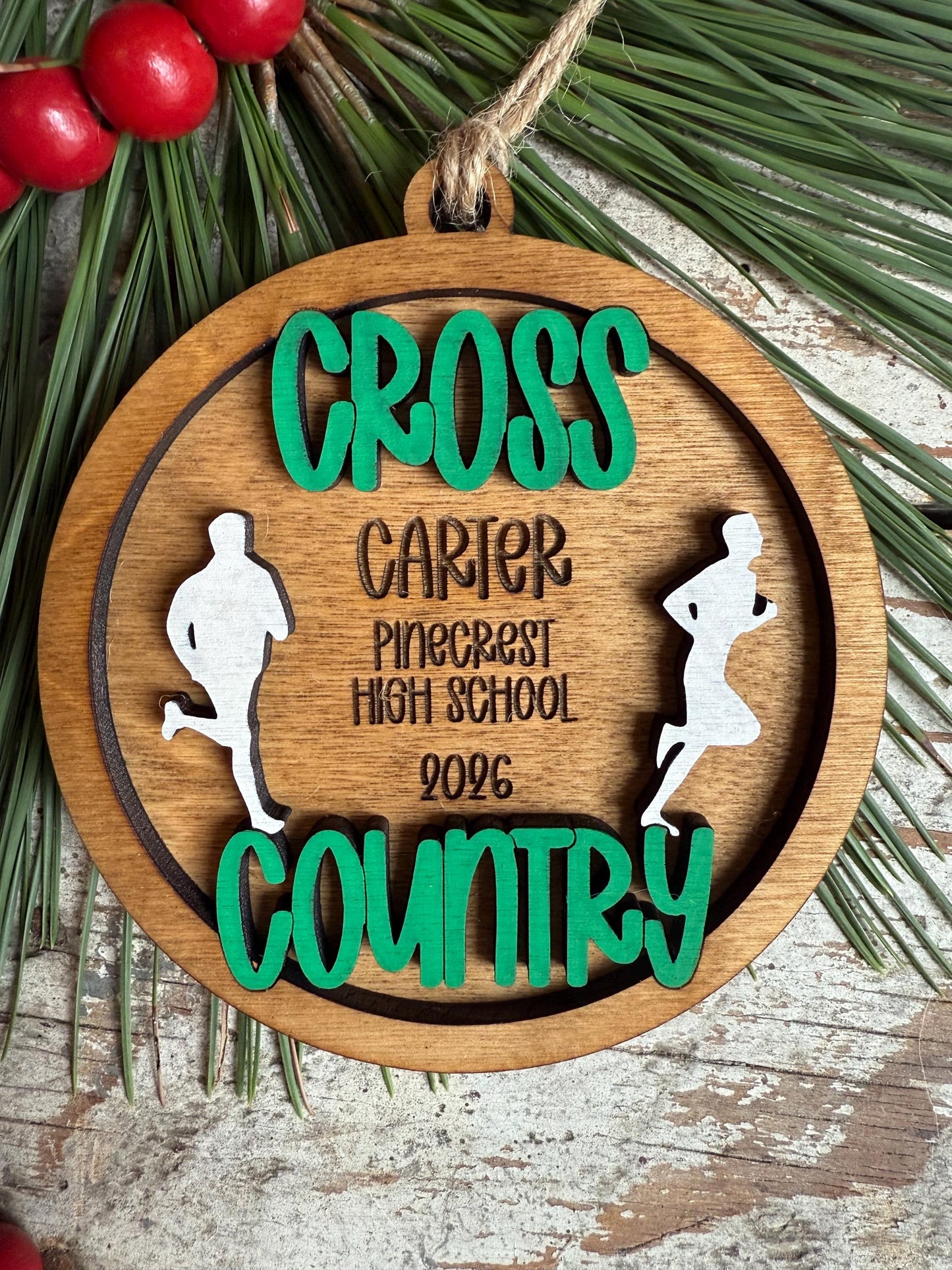 Personalized Cross Country Christmas Tree Ornament | Gift for High School Track & Field Team | Custom Runner Ornament