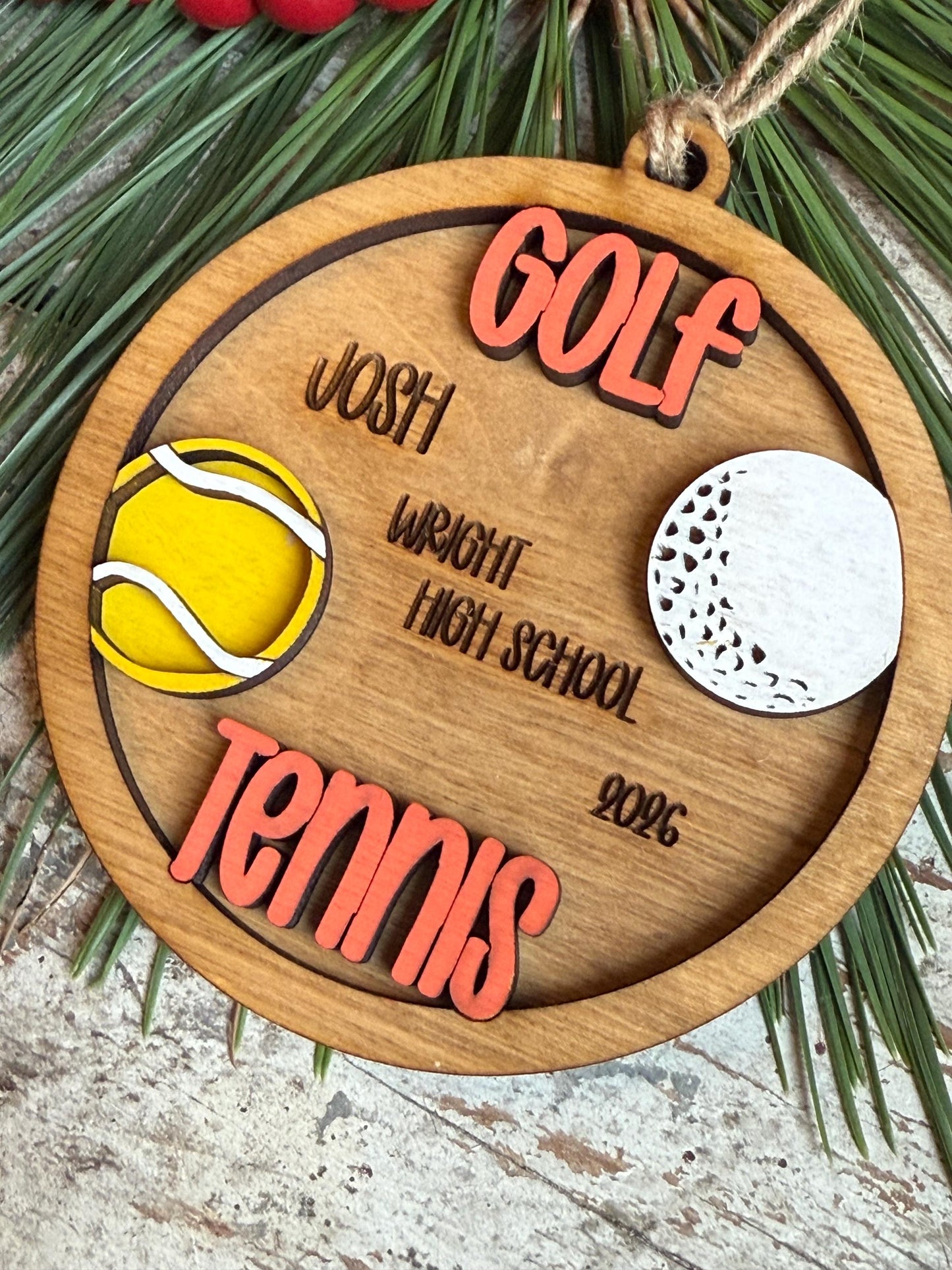 Personalized Golf Tennis Player Christmas Tree Ornament | Gift for Multi Sport High School Athlete| Present for Senior in 2 Sports