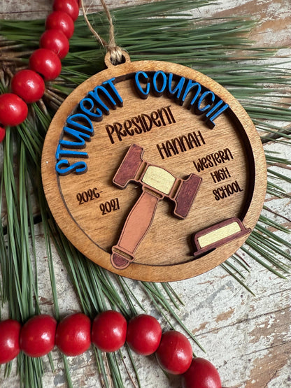 Personalized Student Council Christmas Tree Ornament | Custom Student Government President Gift | Vice President | Treasurer | Secretary