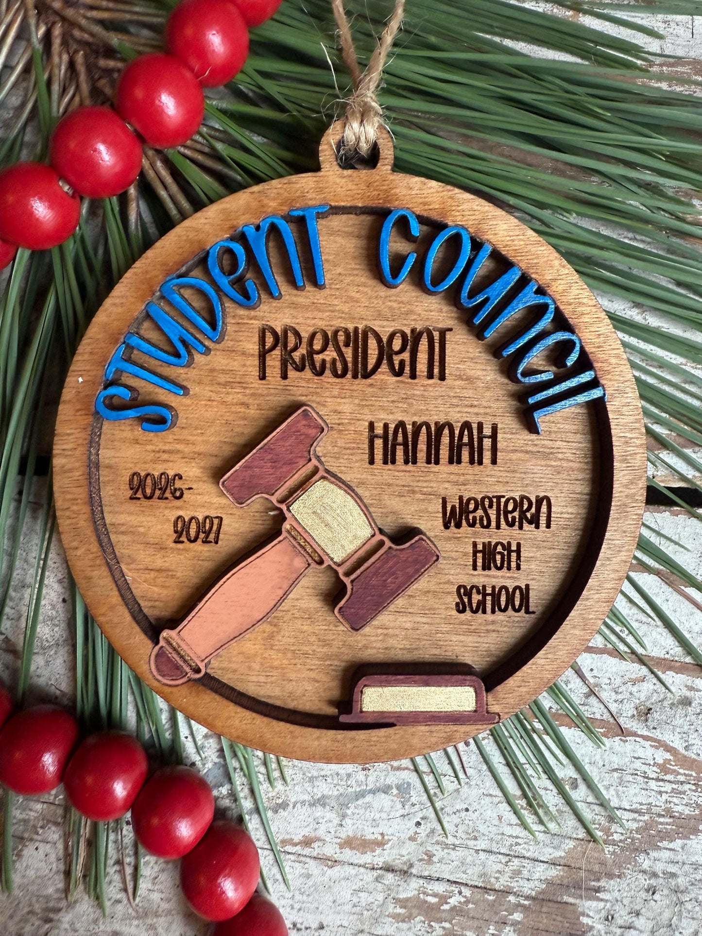Personalized Student Council Christmas Tree Ornament | Custom Student Government President Gift | Vice President | Treasurer | Secretary