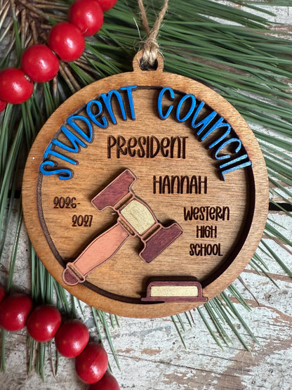Personalized Student Council Christmas Tree Ornament | Custom Student Government President Gift | Vice President | Treasurer | Secretary