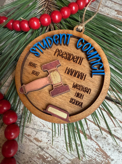 Personalized Student Council Christmas Tree Ornament | Custom Student Government President Gift | Vice President | Treasurer | Secretary