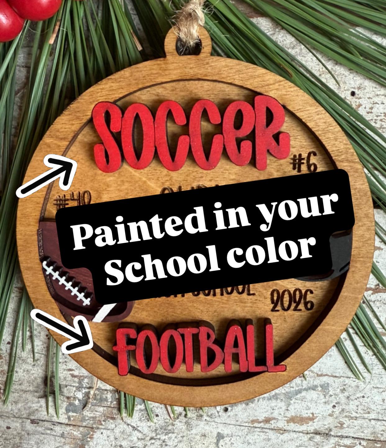 Personalized Soccer Football Player Christmas Tree Ornament | Gift for Multi Sport High School Athlete| Present for Senior in 2 Sports