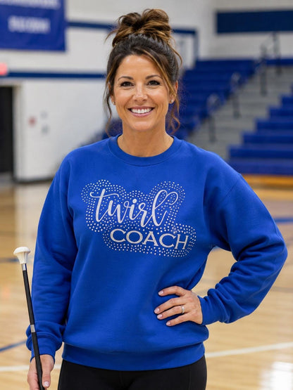 Twirl Coach Rhinestone and Embroidered Sweatshirt | Majorette or Feature Twirler Teacher Bling Apparel | Baton Twirler Coach