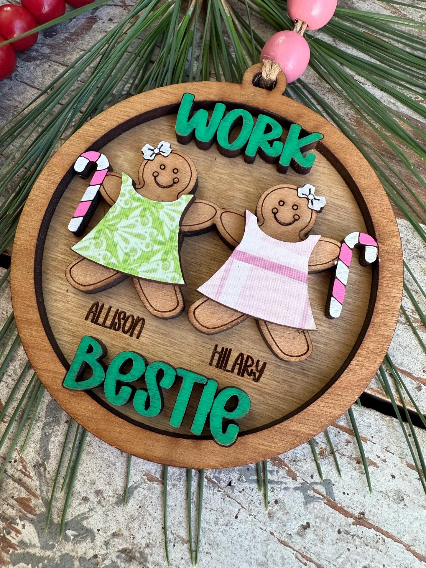 Work Besties Personalized Gingerbread Girls Christmas Tree Ornament | Best Friend Gift | Job Friendship