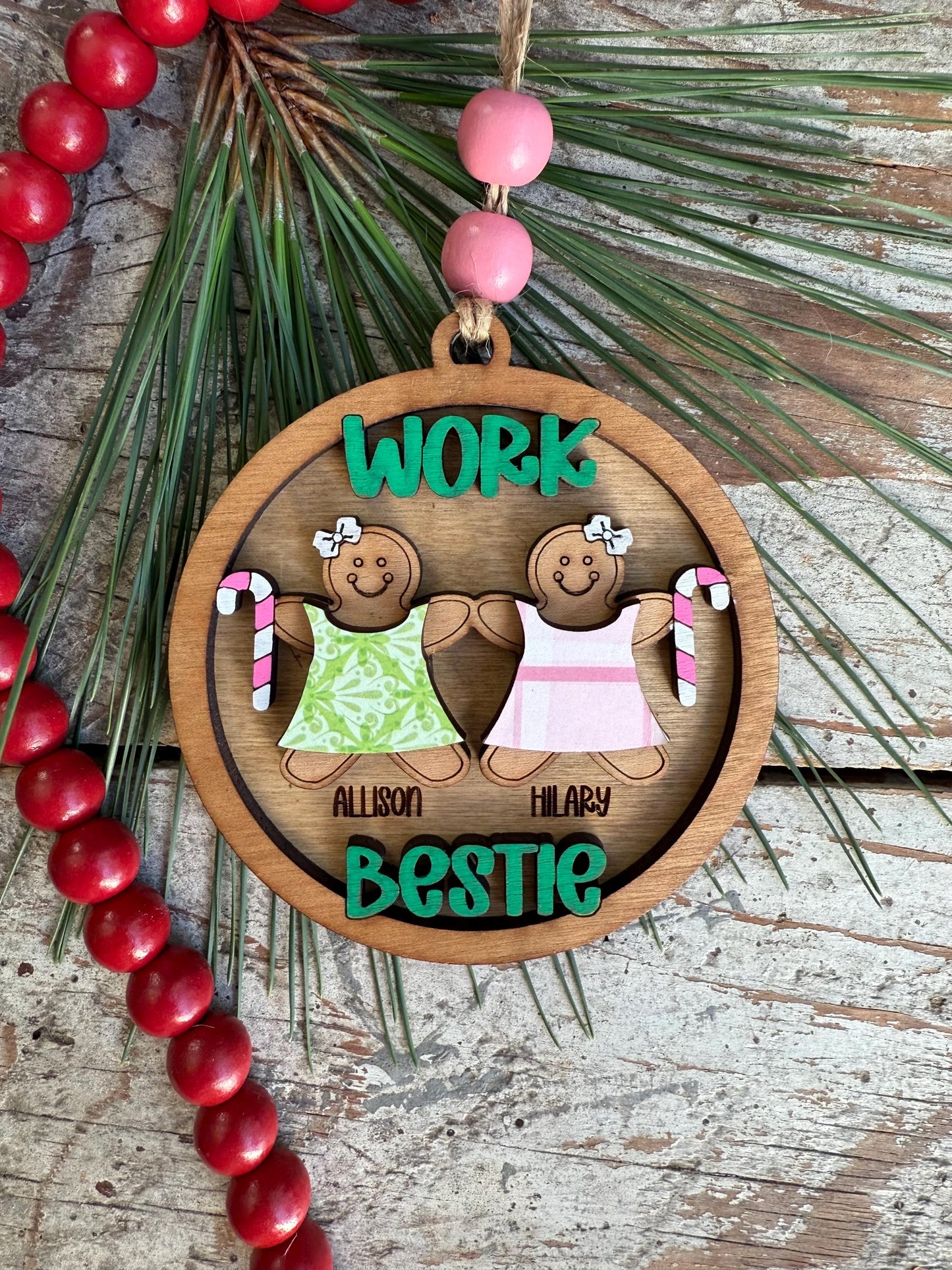 Work Besties Personalized Gingerbread Girls Christmas Tree Ornament | Best Friend Gift | Job Friendship