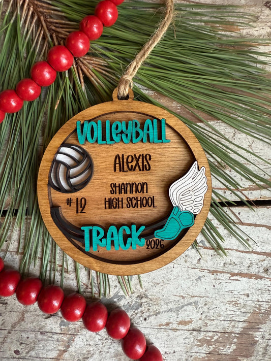 Personalized Multi Sport Volleyball Track Player Christmas Tree Ornament | Gift for High School Team | Custom Coach | Senior 2 Sports