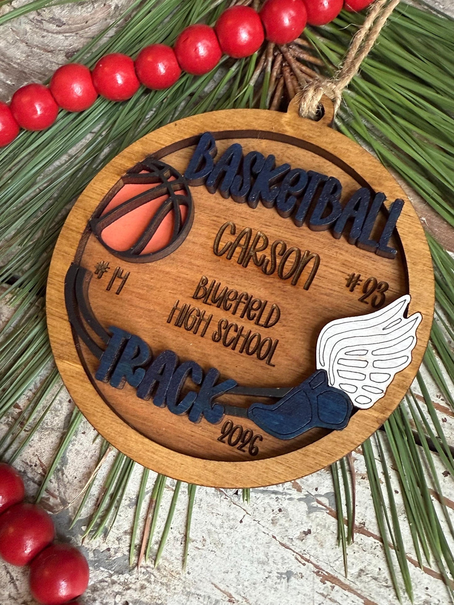 Personalized Basketball Track Multi Sport Christmas Tree Ornament | Gift for High School Team | Custom Coach | Senior 2 Sports Player