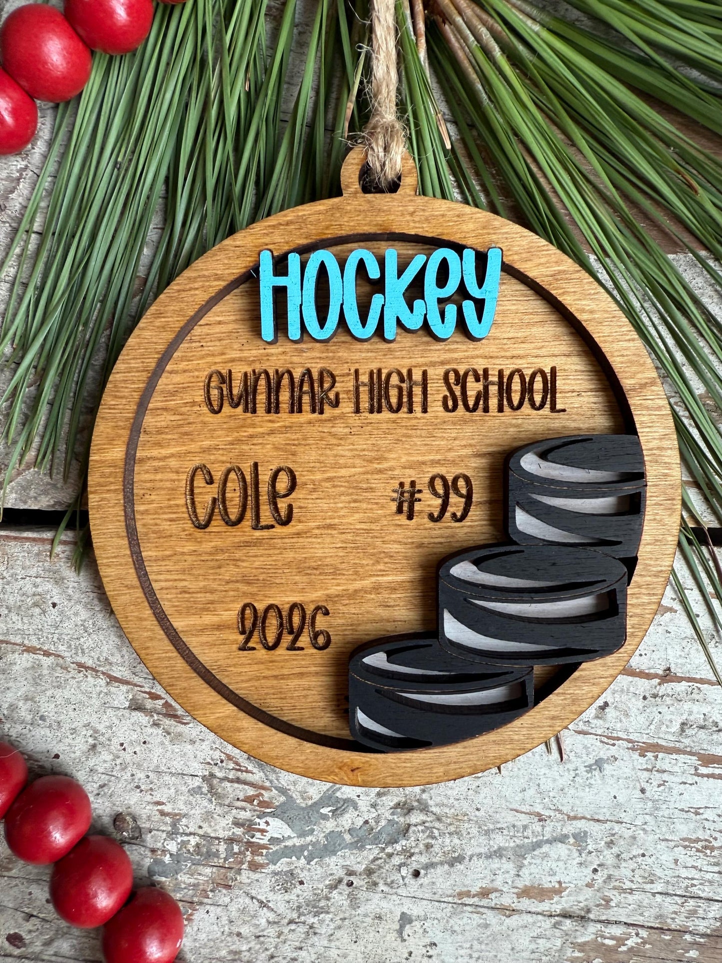 Personalized Hockey Puck Christmas Tree Ornament | Gift for High School Hockey Team | Custom Hockey Player Ornament | Senior Hockey Gift