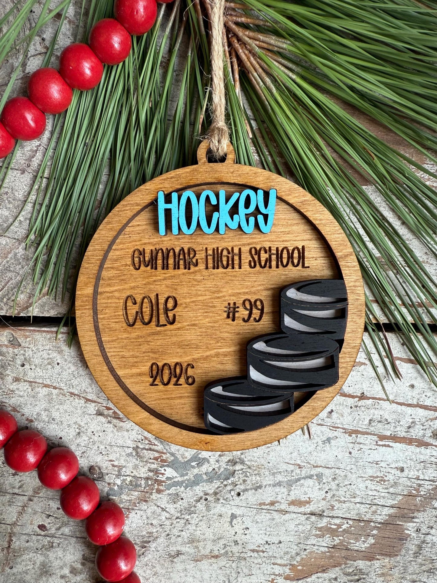 Personalized Hockey Puck Christmas Tree Ornament | Gift for High School Hockey Team | Custom Hockey Player Ornament | Senior Hockey Gift