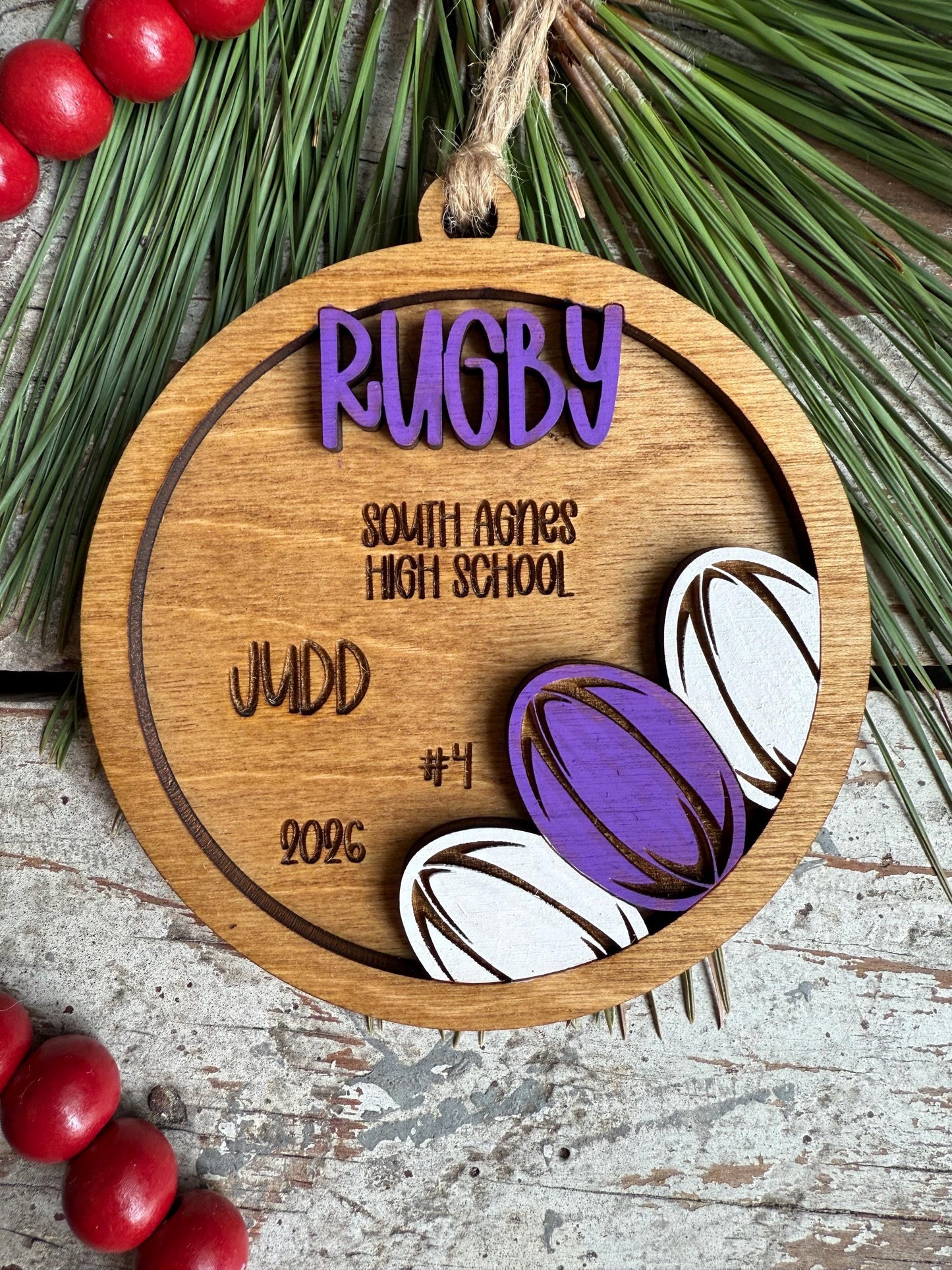 Personalized Rugby Player Christmas Tree Ornament | Gift for High School Rugby Team | Custom Rugby Ornament | Senior Rugby Gift