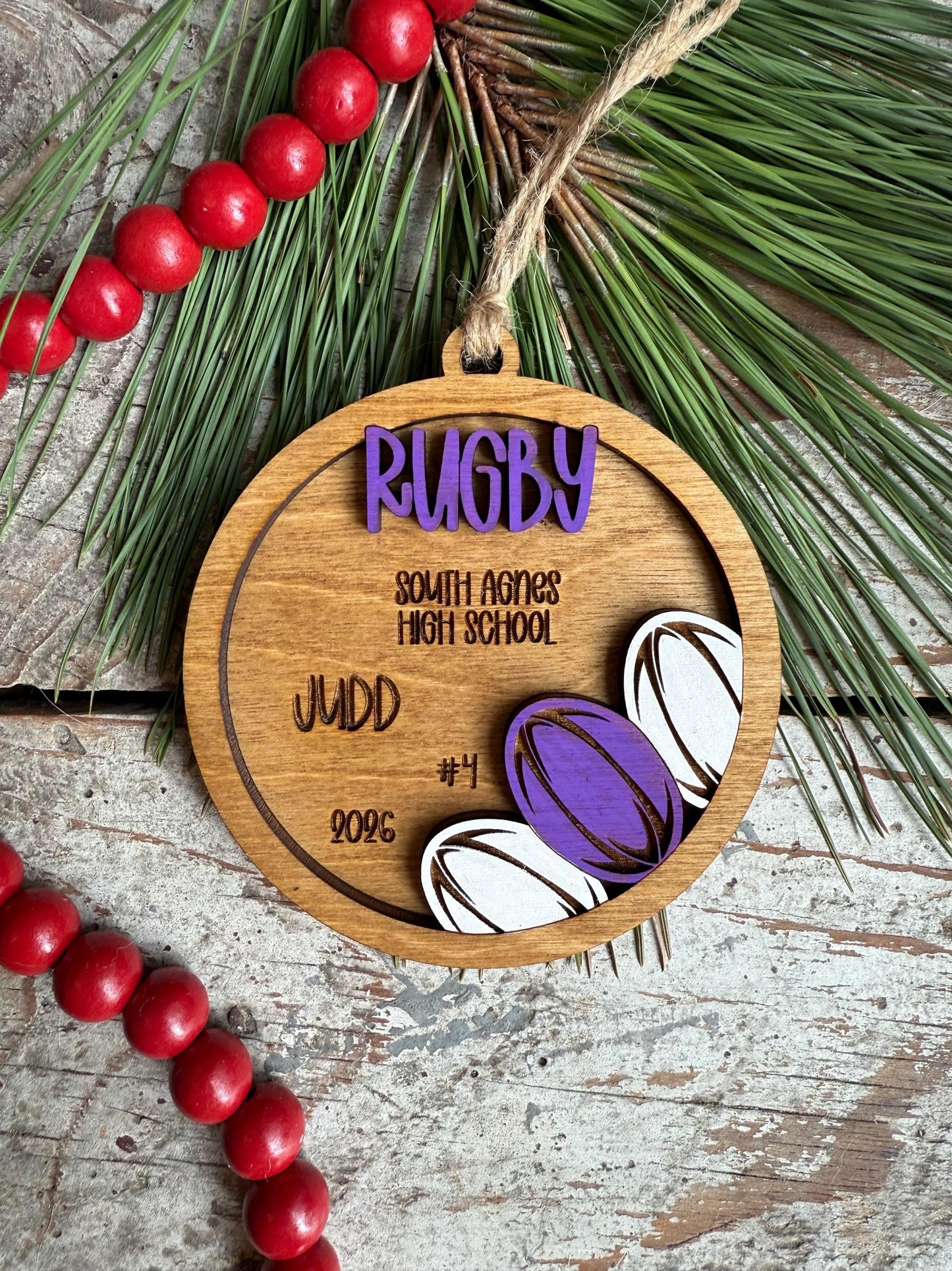 Personalized Rugby Player Christmas Tree Ornament | Gift for High School Rugby Team | Custom Rugby Ornament | Senior Rugby Gift
