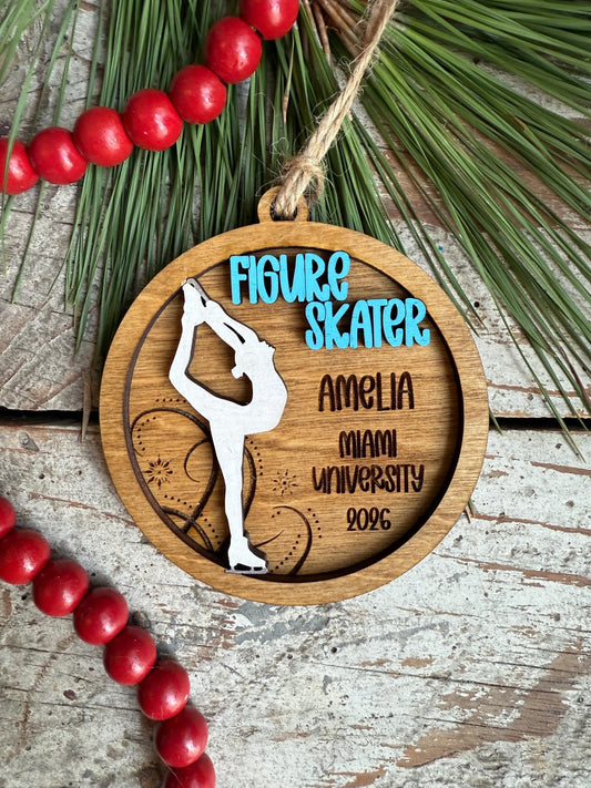 Personalized Figure Skater Christmas Tree Ornament | Gift for High School Ice Skating Team | Custom Senior Skating Gift