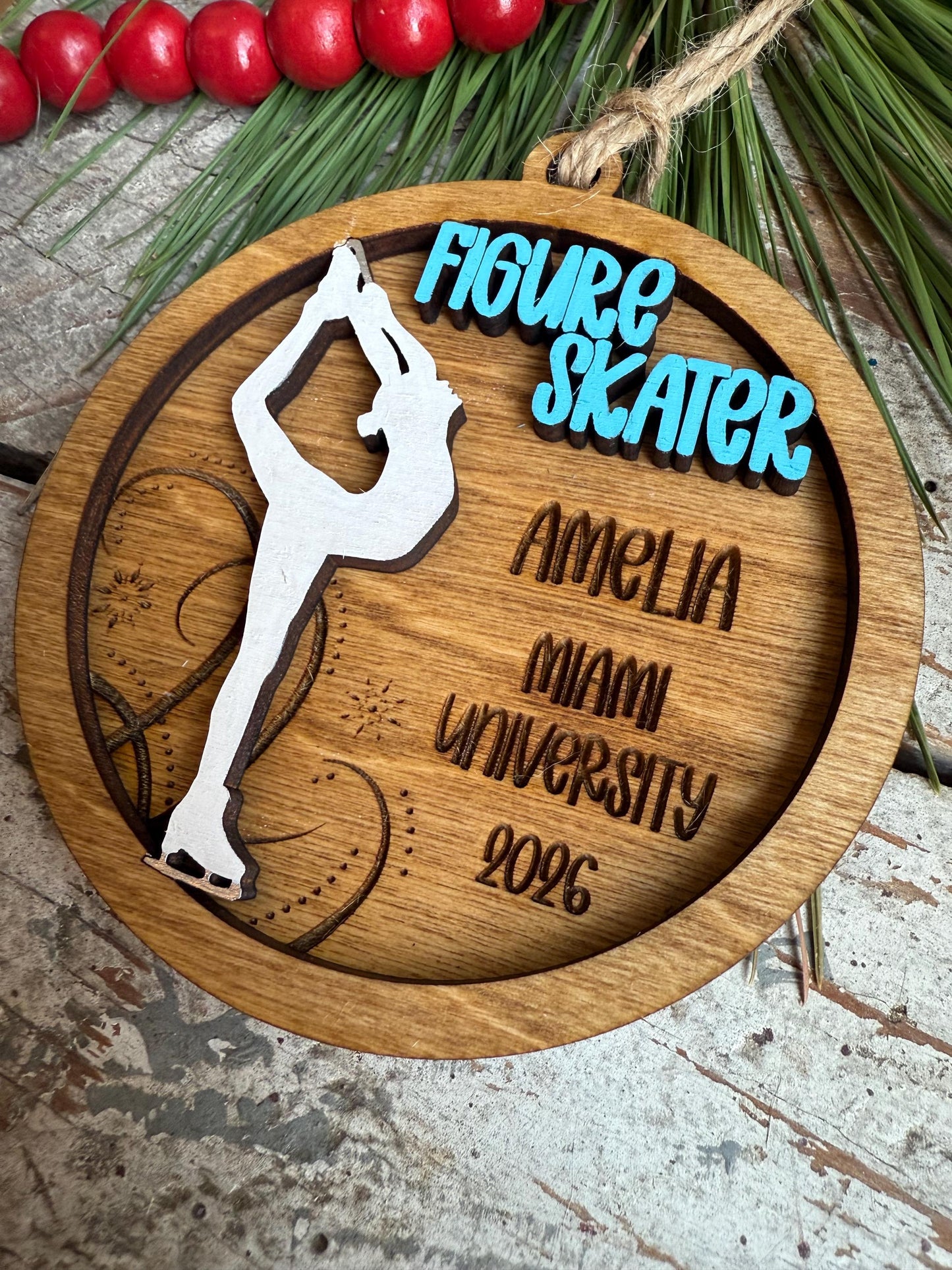 Personalized Figure Skater Christmas Tree Ornament | Gift for High School Ice Skating Team | Custom Senior Skating Gift