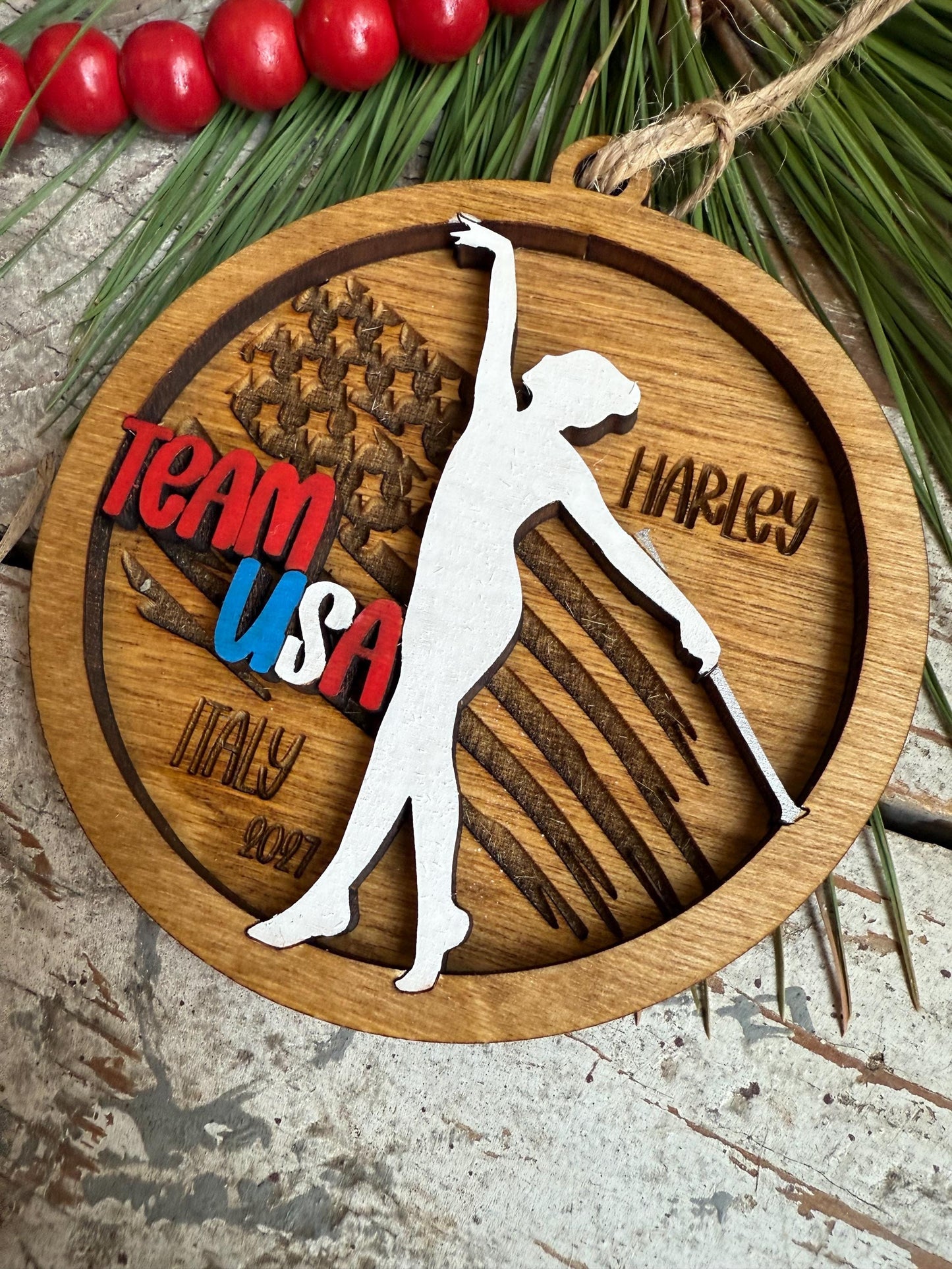 Personalized Team USA Twirler Marching Band Christmas Tree Ornament | Baton Twirler Majorette Custom Gift