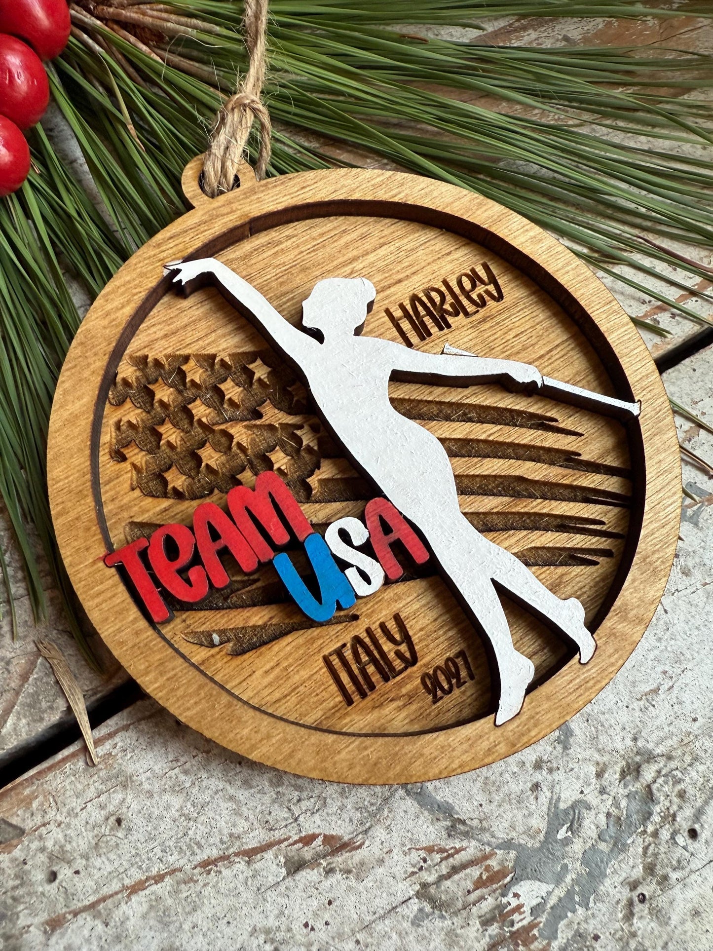 Personalized Team USA Twirler Marching Band Christmas Tree Ornament | Baton Twirler Majorette Custom Gift