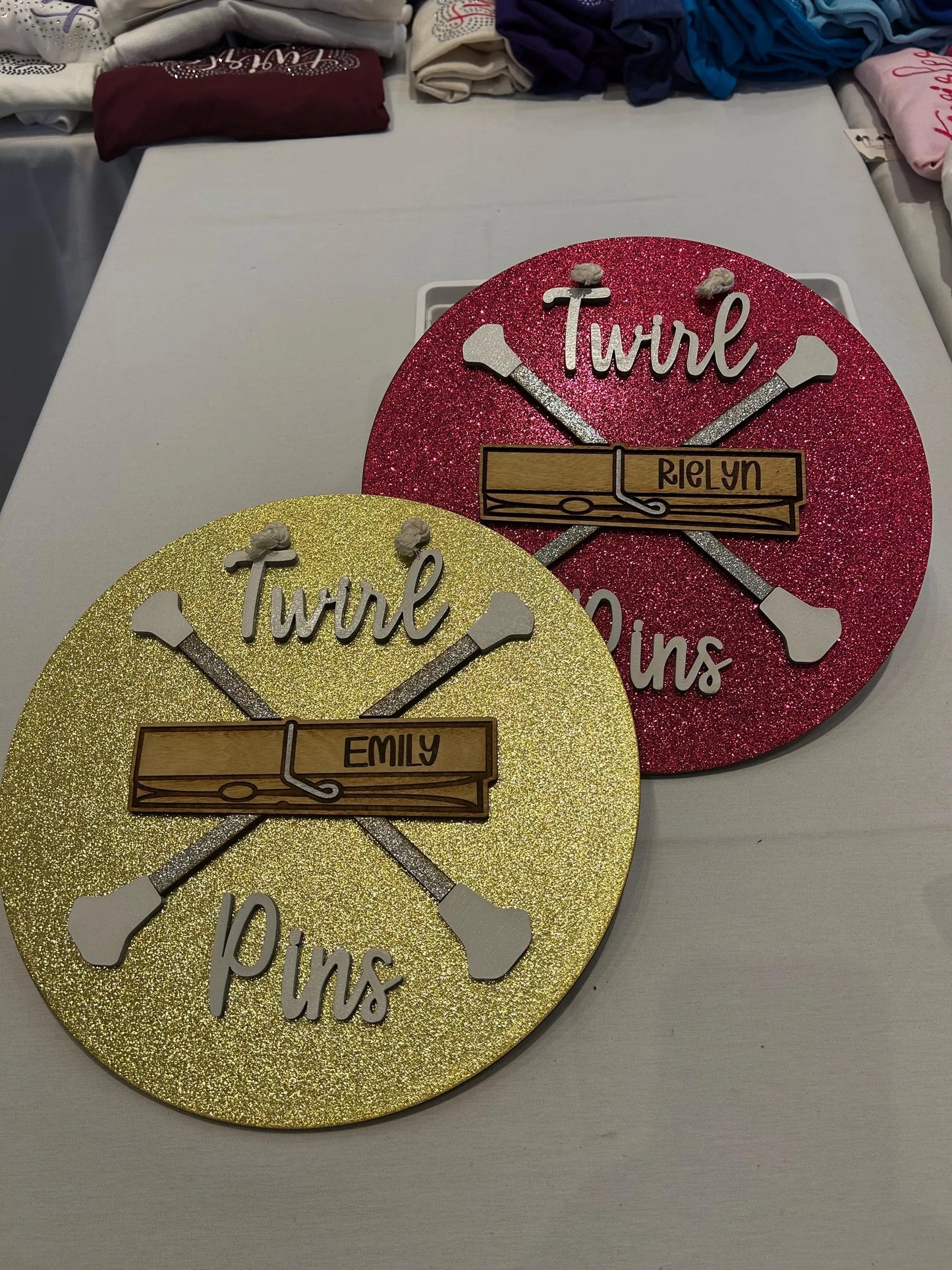 Twirl Pin Holder Personalized Glitter Pin Display | Baton Twirler Clothespins Sign | Feature Twirler Majorette Spirit Pins