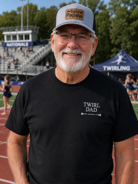 Twirl Dad Embroidered T-shirt | Majorette or Baton Twirler Grandpa Apparel | Twirling Papa Pops Papaw Pawpaw