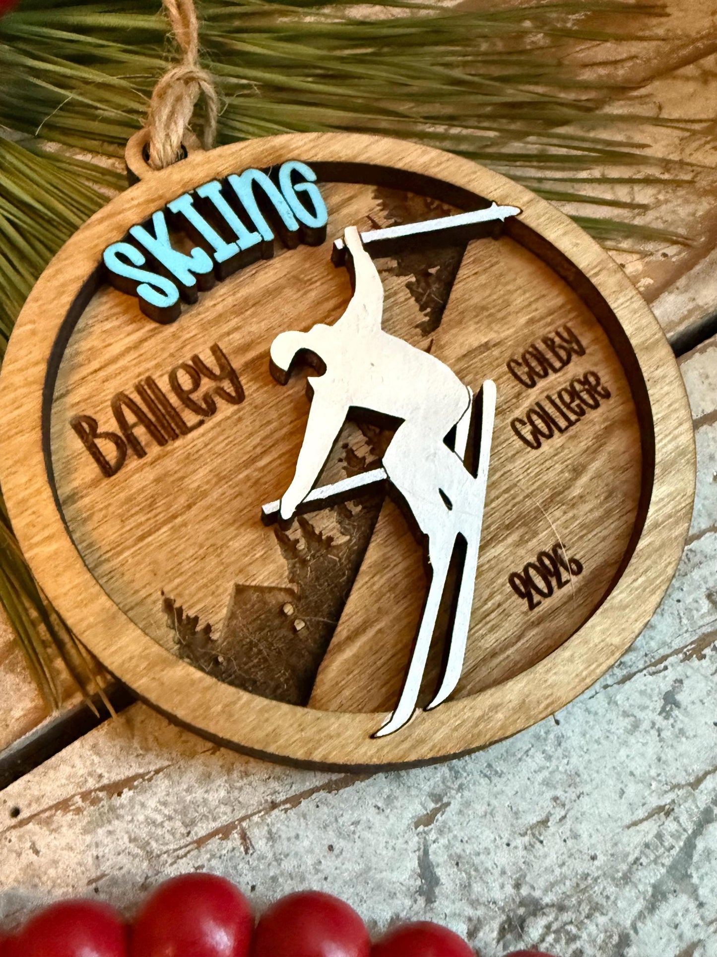 Personalized Downhill Skiing Christmas Tree Ornament | Gift for College Ski Team | Custom Skiing Vacation Keepsake