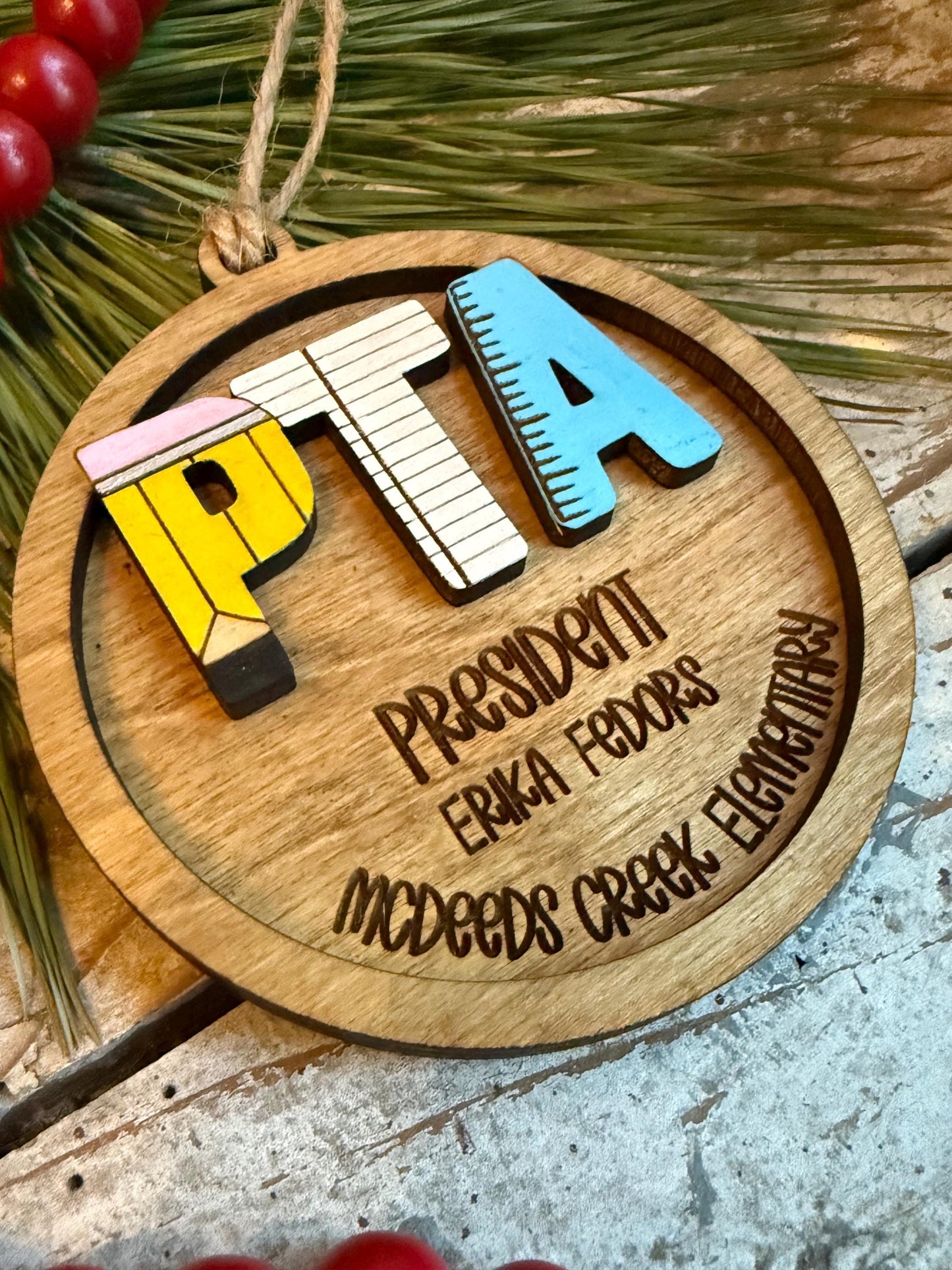 Personalized School PTA Christmas Tree Ornament | Parent Teacher Association Volunteers Gift | Vice President Treasurer Secretary |