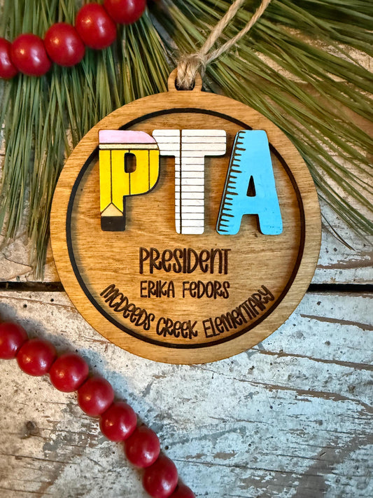 Personalized School PTA Christmas Tree Ornament | Parent Teacher Association Volunteers Gift | Vice President Treasurer Secretary |