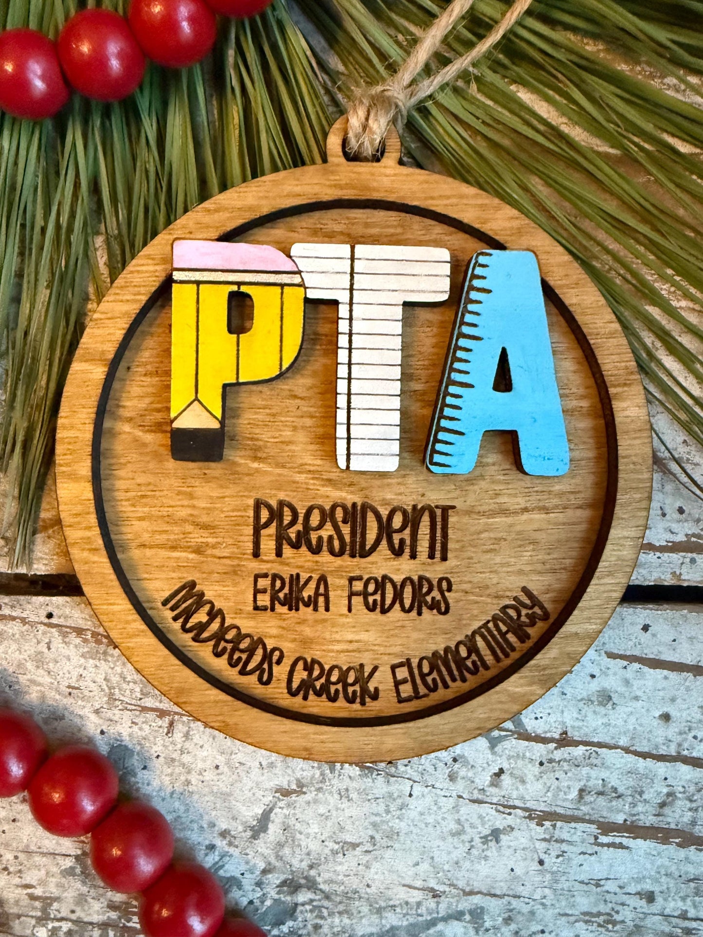 Personalized School PTA Christmas Tree Ornament | Parent Teacher Association Volunteers Gift | Vice President Treasurer Secretary |