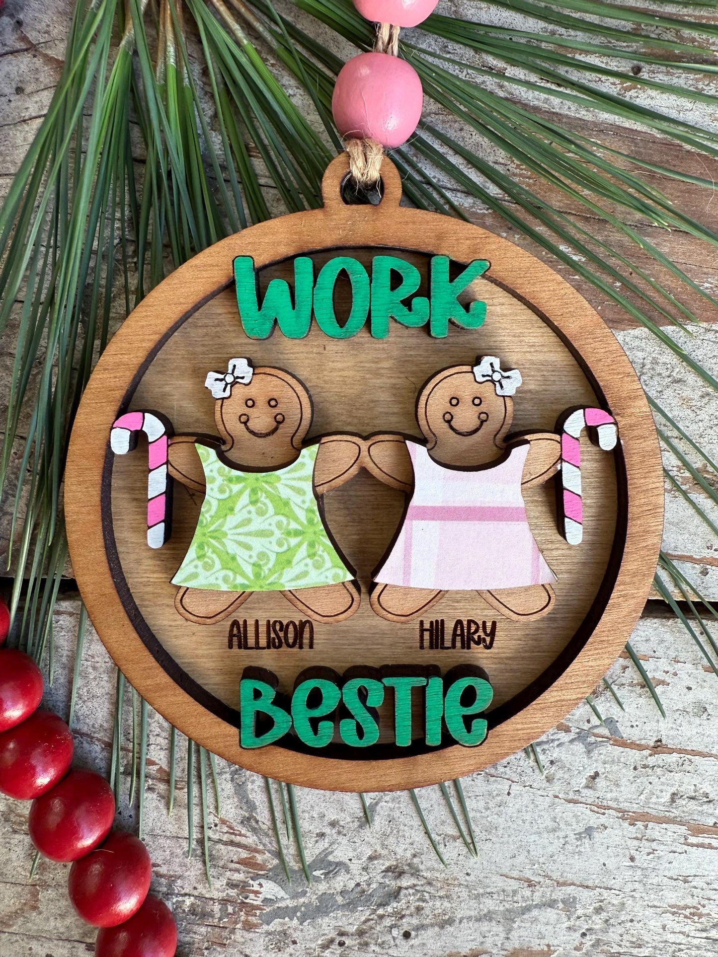 Work Besties Personalized Gingerbread Girls Christmas Tree Ornament | Best Friend Gift | Job Friendship