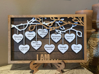 Religious Positive Affirmations Hanging Hearts Sign, I am… Amazing, Capable, Chosen..  with bible verses Mother’s Day | Graduation gift.