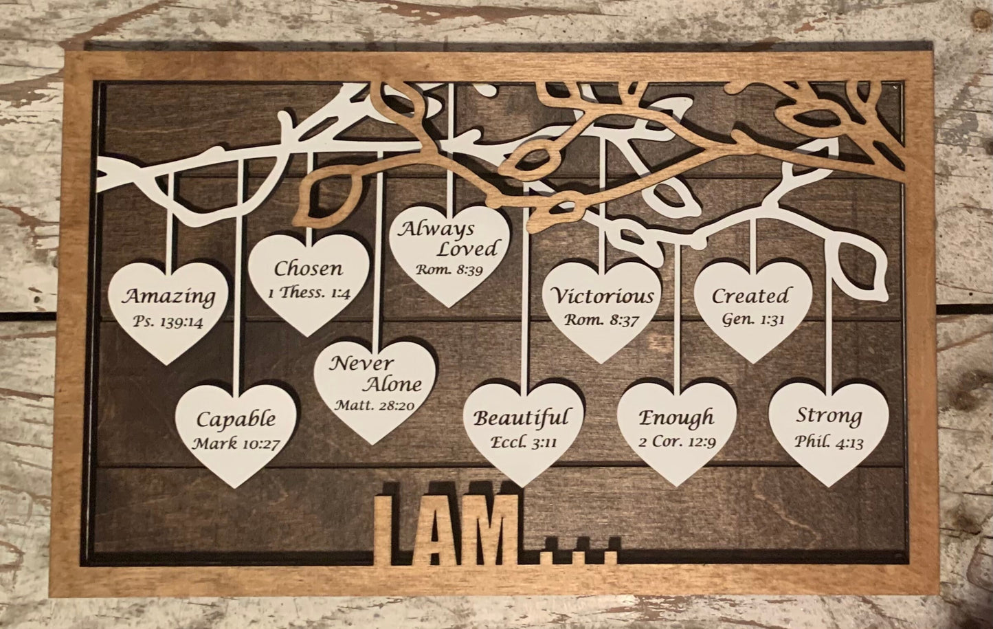 Religious Positive Affirmations Hanging Hearts Sign, I am… Amazing, Capable, Chosen..  with bible verses Mother’s Day | Graduation gift.