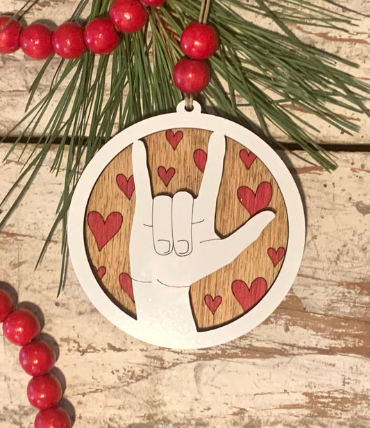 American Sign Language ASL I Love You Christmas Tree Ornament | Gift for hearing Impaired | Hand Sign Language Ornament