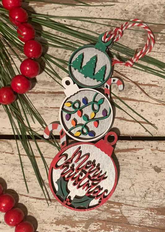 Stacked Ornaments Merry Christmas Keepsake Christmas Tree ornament Hand Painted