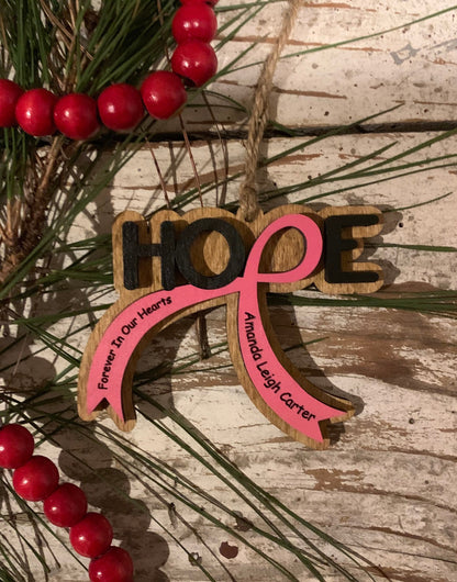 Personalized Memorial Breast, Children’s or All Cancers Hope Keepsake Christmas Tree ornament