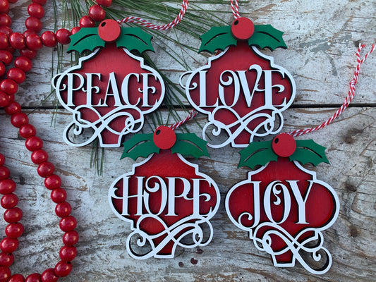 Peace, Hope, Love and Joy Arabesque Christmas Tree keepsake Ornaments | Religious Ornaments | Inspirational Ornaments