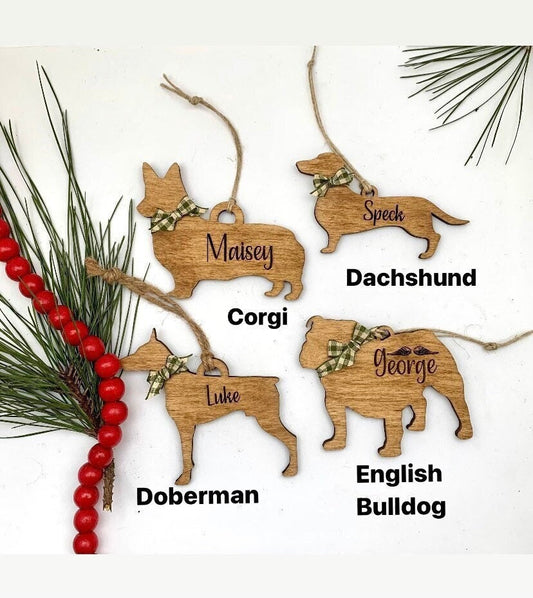 Personalized Corgi | Dachsund | Doberman | English Bulldog Dog Breed Christmas Tree Ornament  | Dog Mom | Custom Dog Lover gift