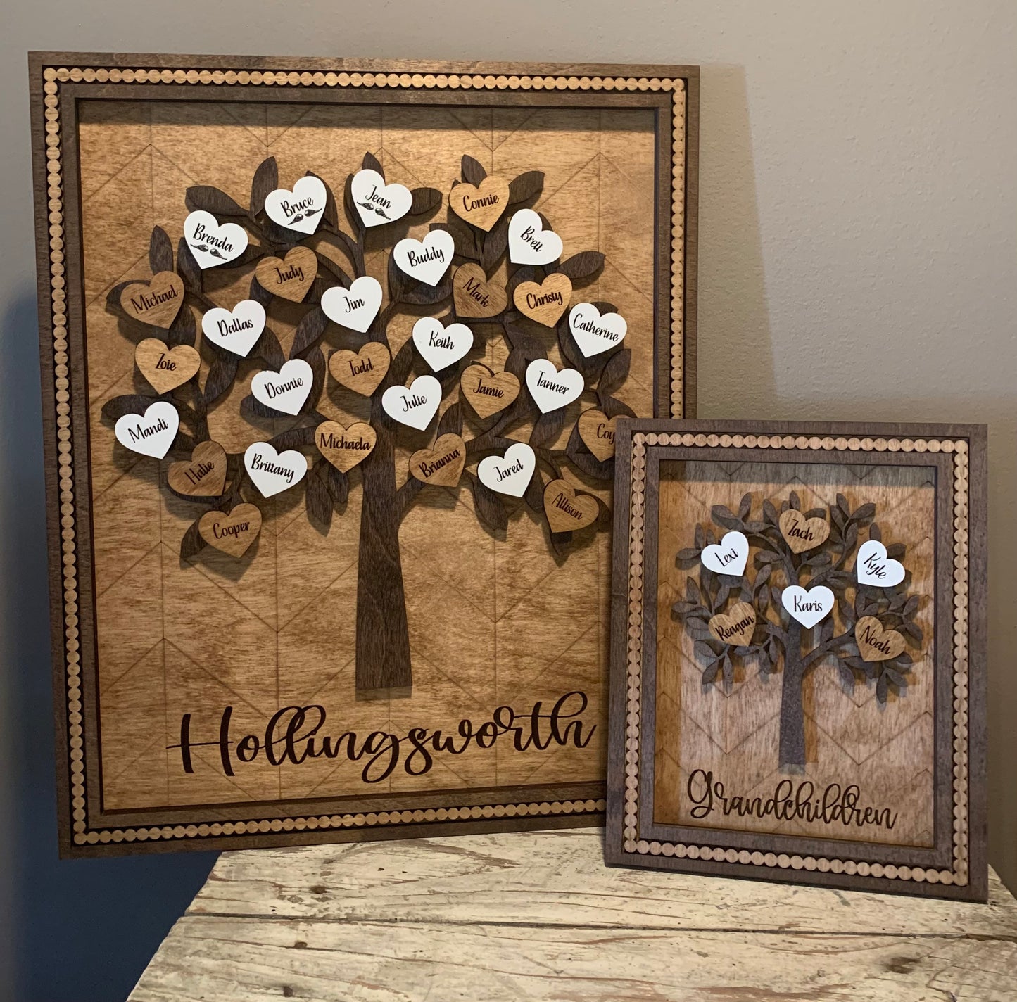 Personalized Family Tree Hearts Wall Decor | Mother’s Day gift | Grandkids Names Sign | Custom Gift for Grandma or Mom | Love Grows Here