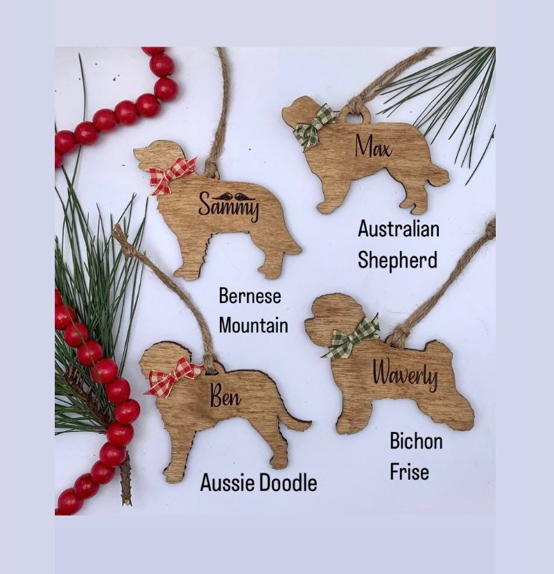 Personalized Aussie Doodle | Australian Sheppard | Bernese Mountain | Bichon Frise Dog Breed Christmas Tree Ornament  | Dog Mom | Dog Lover