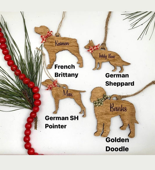 Personalized French Brittany | German Sheppard | German SH Pointer | Golden Doodle Dog  Christmas Tree Ornament  | Dog Mom | Dog Lover Gift