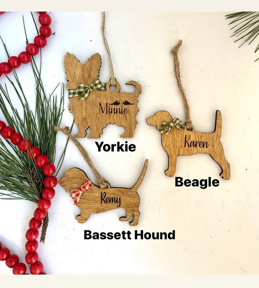 Personalized Beagle | Yorkie | Yorkshire Terrier | Bassett Hound Dog Breed Christmas Tree Ornament | Dog Mom | Dog Lover gift