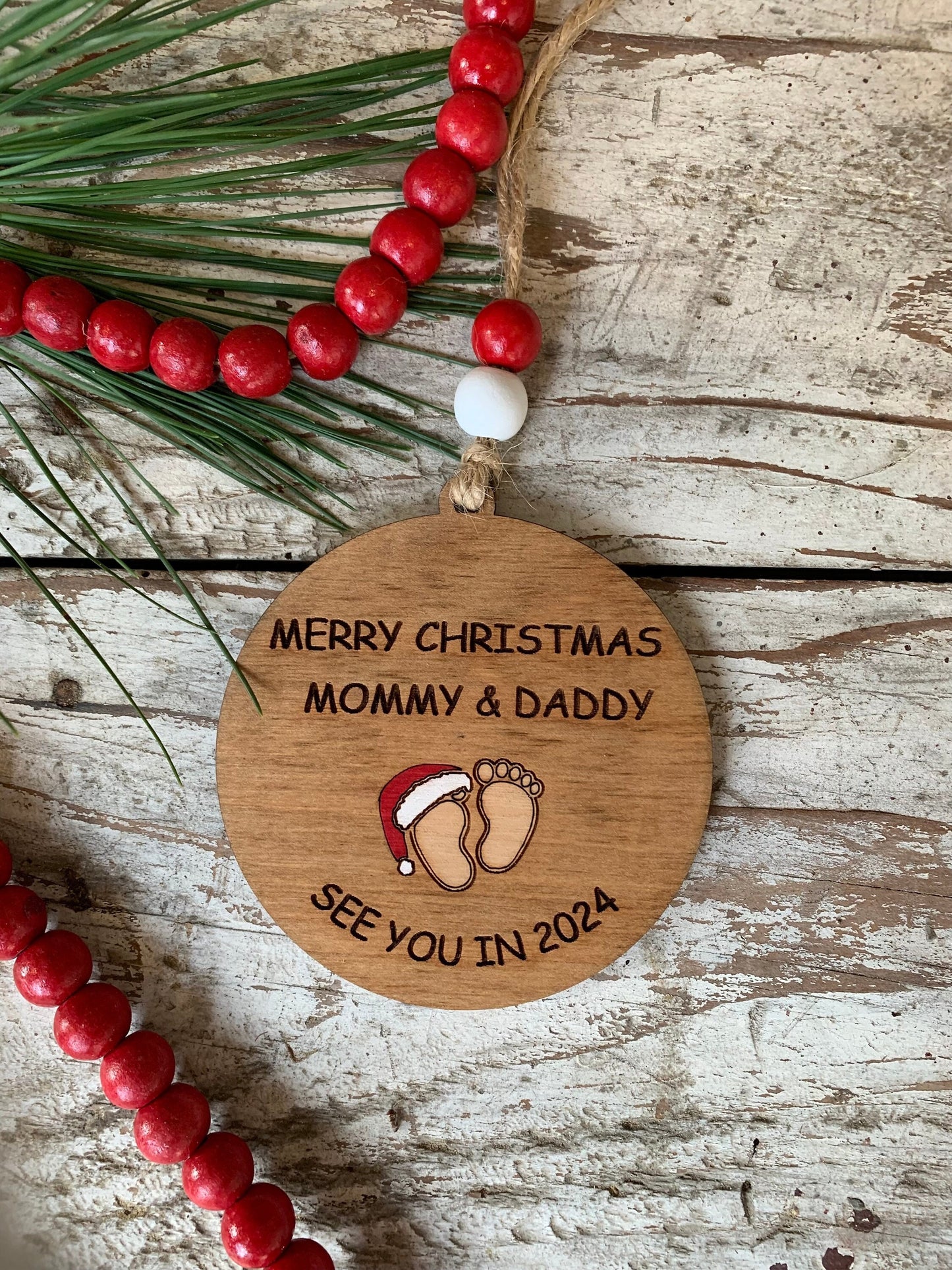 Merry Christmas Mommy and Daddy See You in 2025 Christmas Tree Ornament | Pregnancy Ornament | Gift for Expecting Parents | Baby Shower Gift