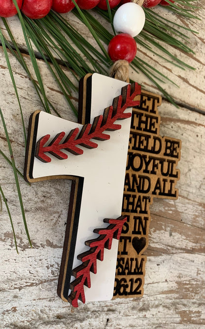 Religious Baseball Christmas Tree Ornament | Psalm 96:12 | Baseball Cross | Gift for Baseball Player | Christian Baseball Ornament