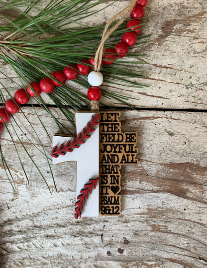 Religious Baseball Christmas Tree Ornament | Psalm 96:12 | Baseball Cross | Gift for Baseball Player | Christian Baseball Ornament