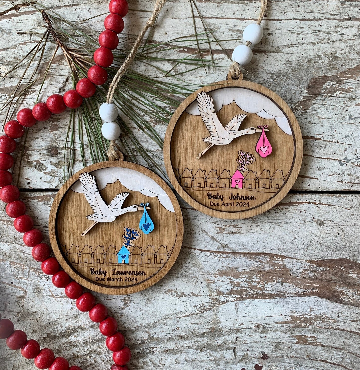 Personalized  Stork Baby Delivery Christmas Tree Ornament | Pregnancy Ornament | Gift for Expecting Parents | Baby Shower Gift | Pregnant