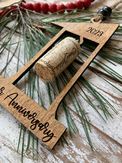 2024 1st Wedding Anniversary Wine Cork Keepsake Christmas Tree Ornament- Cork not included | First Anniversary Gift | Gift for Newlyweds