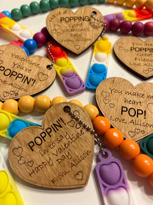Personalized POP It Valentines | Class Party Valentine’s Gift | Kids Valentines with Pop It Fidget Toy | Candy Free Keychain Valentine